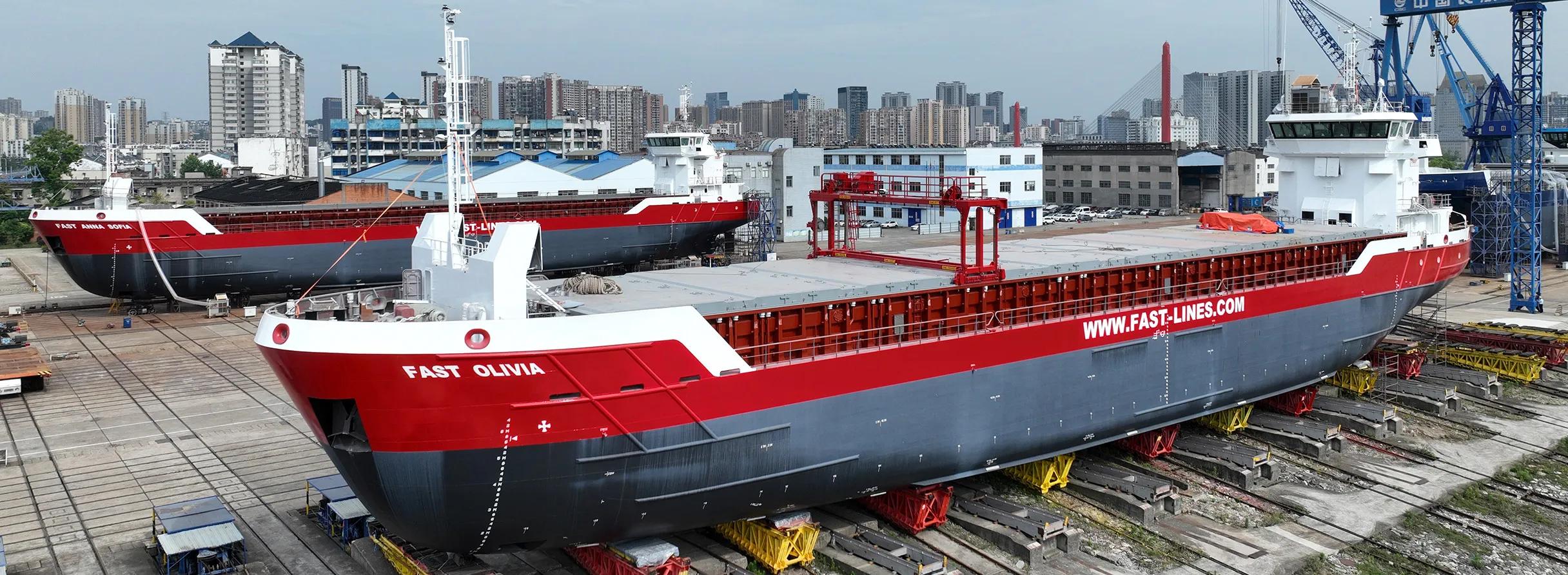 Two Damen CF 3850 launched for Fast Lines Belgium in China top