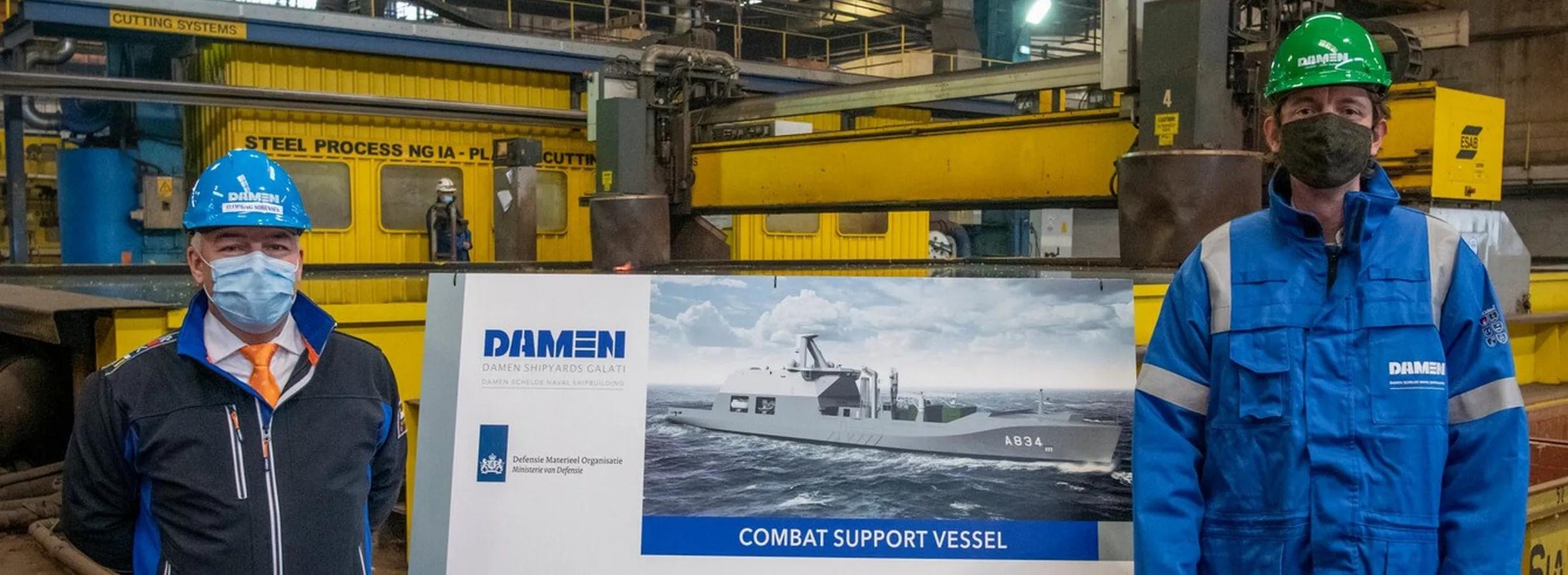 Damen cuts first steel on Royal Netherlands Navy’s Combat Support Ship top