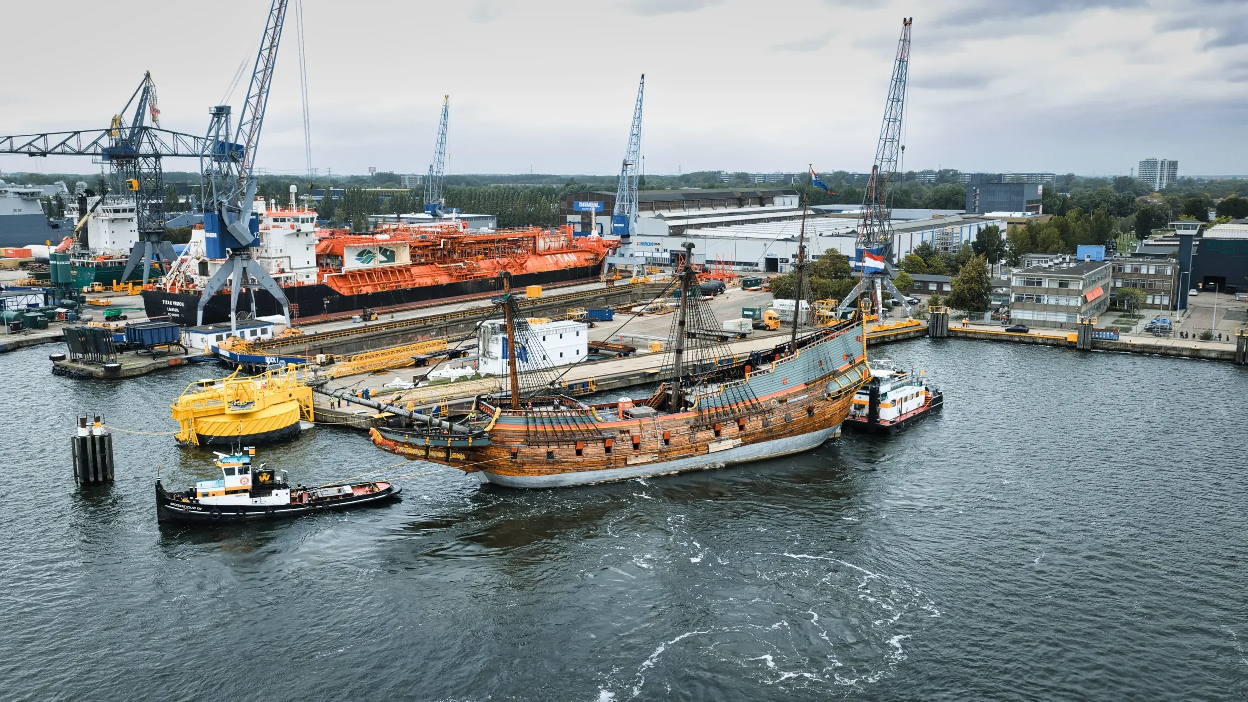 Batavia at Damen Shiprepair Amsterdam for historic preservation 1