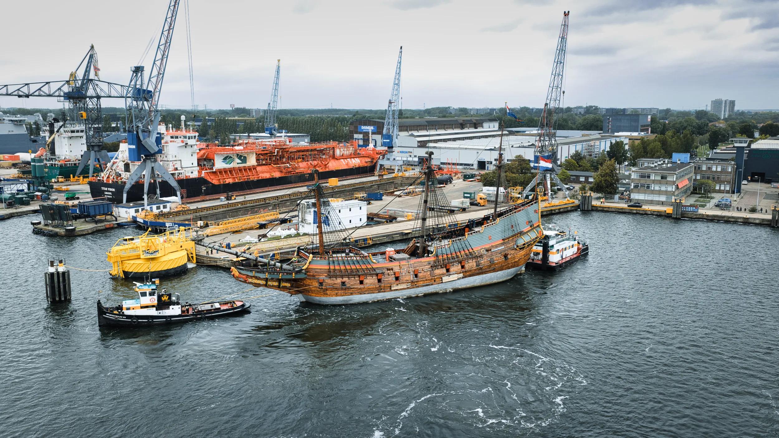 Batavia at Damen Shiprepair Amsterdam for historic preservation 1