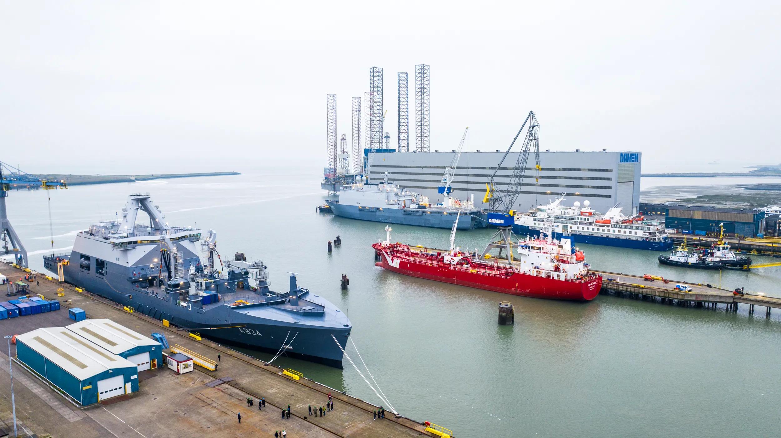 New Combat Support Ship for the Royal Netherlands Navy arrives at Damen Naval shipyard