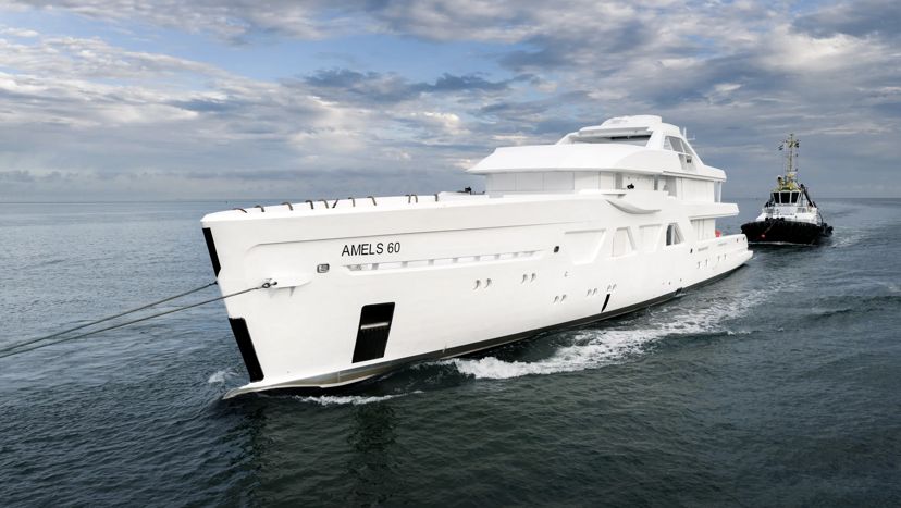 A new arrival of the Amels 60 in Vlissingen ahead of her outfitting 